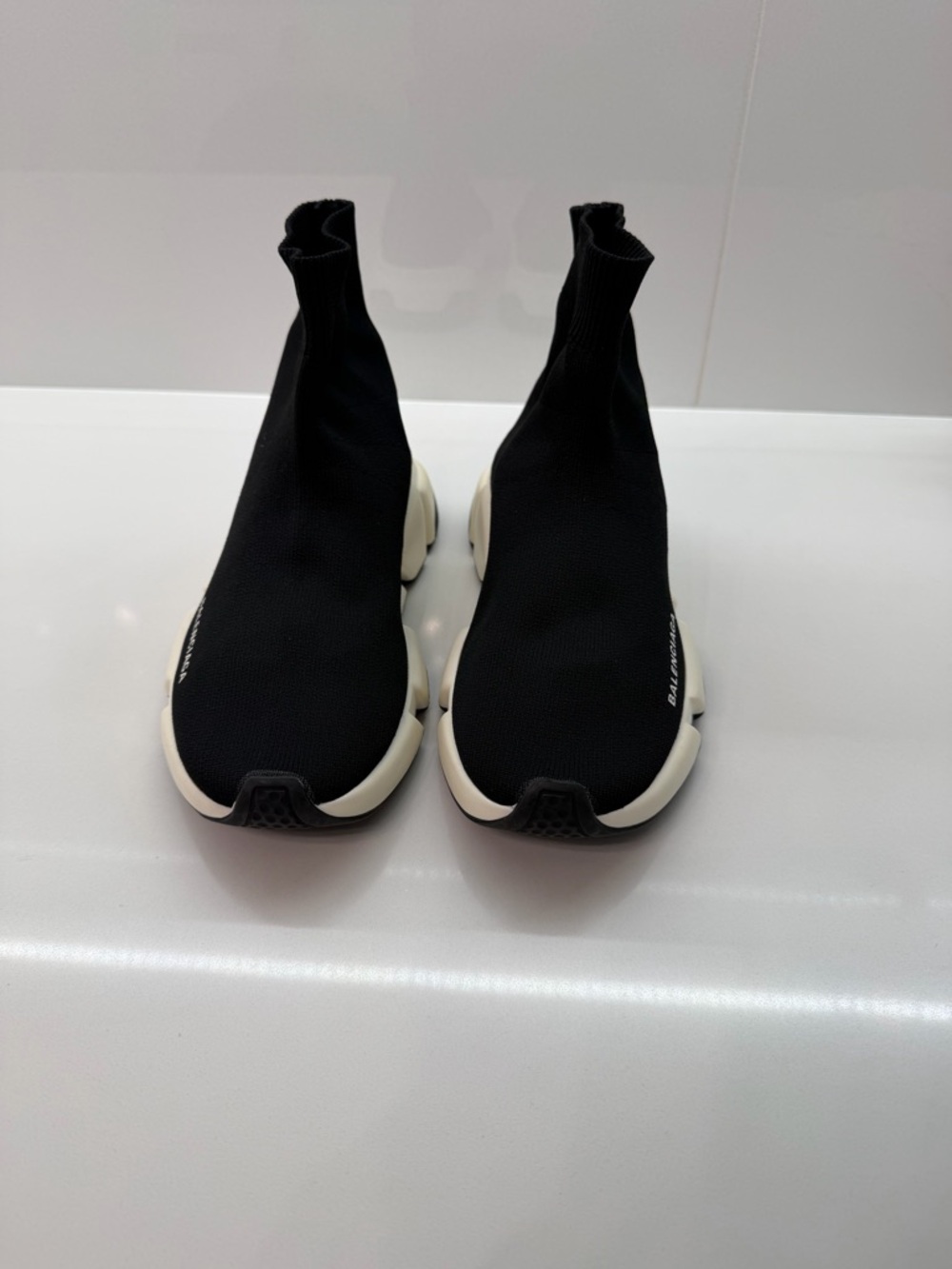 Balenciaga Black Sock-Style Knit Sneakers with White Sole